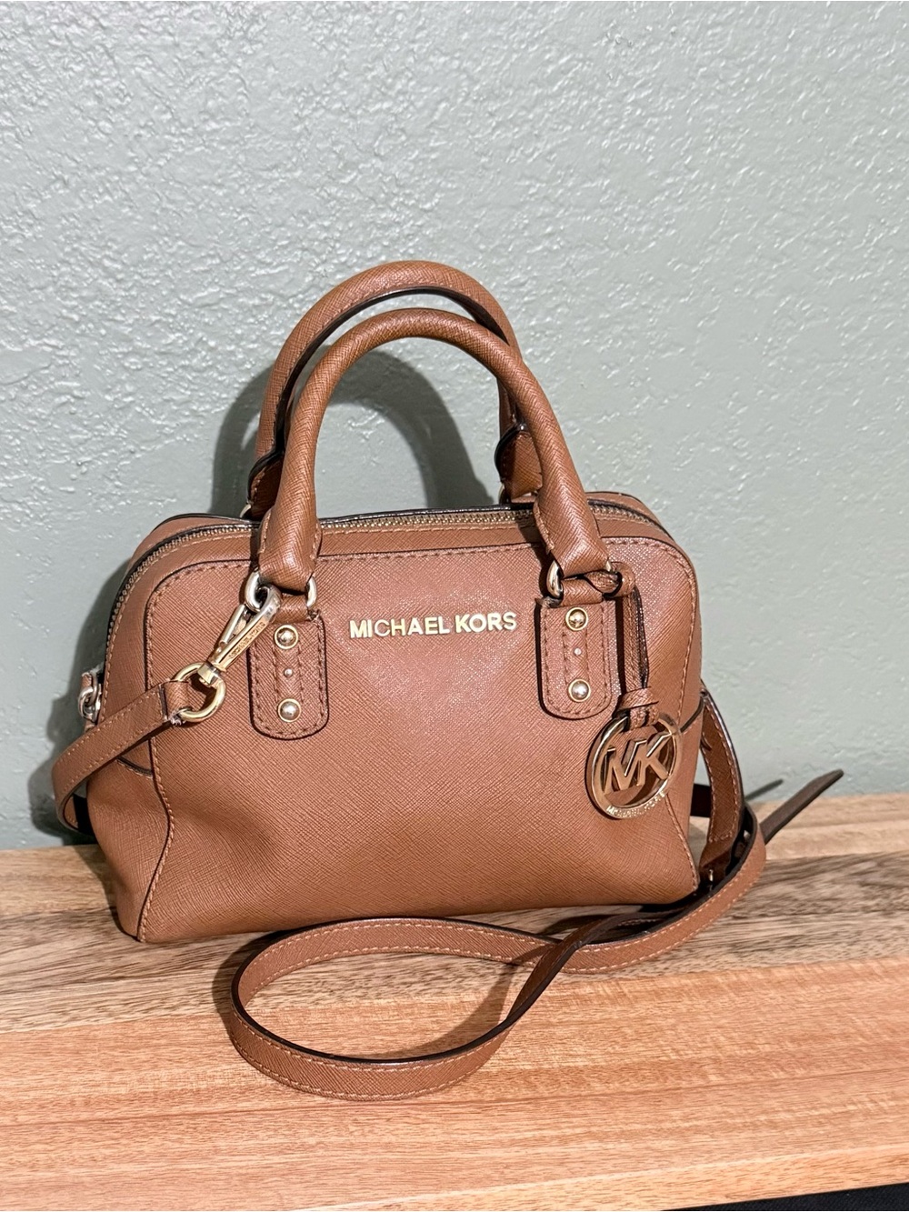 Michael Kors Tan Saffiano Leather Satchel with Detachable Strap